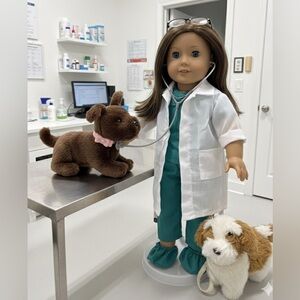 American Girl Veterinarian with 2 American girl dogs